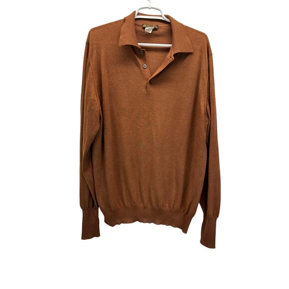 Loro Piana Other - Loro Piana Men's Button Down Polo Sweater Brown Tan Cashmere Silk Sweater 54 XL